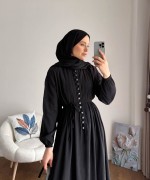 Nervürlü Salaş Modal Elbise Siyah