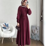 Nervürlü Salaş Modal Elbise Bordo
