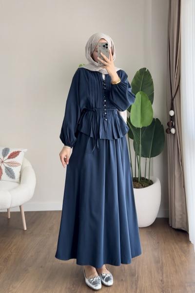 Nervürlü Etekli Takım Lacivert