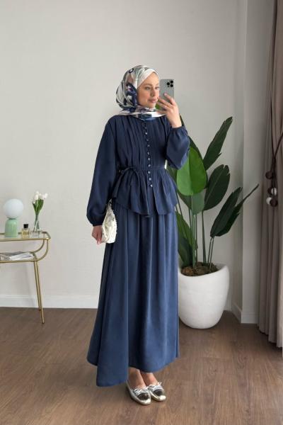 Nervürlü Etekli Takım Lacivert