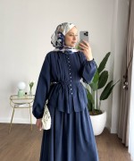 Nervürlü Etekli Takım Lacivert
