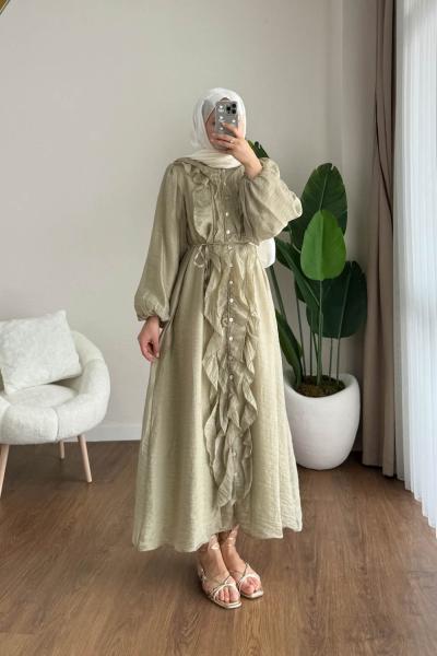 Fine Fırfırlı Elbise Yeşil