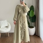 Fine Fırfırlı Elbise Yeşil