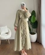 Fine Fırfırlı Elbise Yeşil