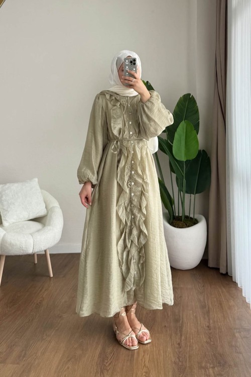 Fine Fırfırlı Elbise Yeşil