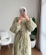 Fine Fırfırlı Elbise Yeşil