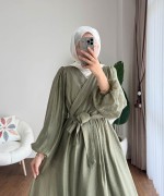 Çapraz Biyeli Elbise Haki