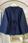 Kuşaklı Scuba Ceket Lacivert