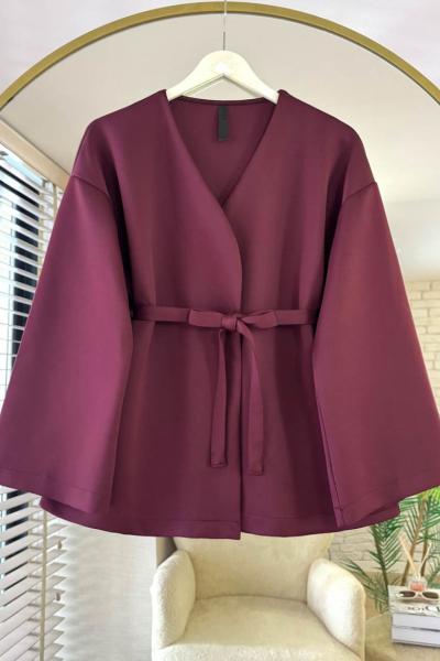 Kuşaklı Scuba Ceket Bordo