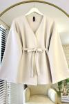 Kuşaklı Scuba Ceket Bej