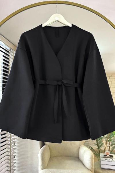 Kuşaklı Scuba Ceket Siyah