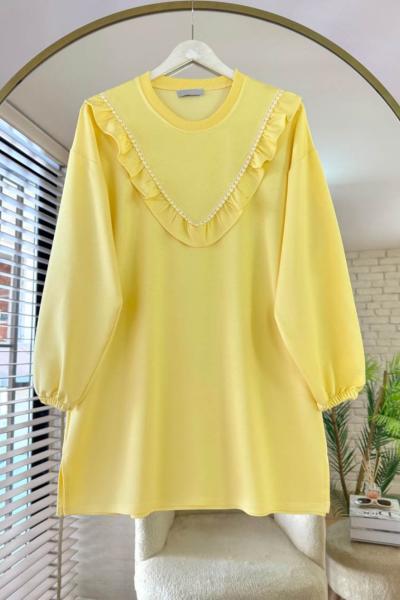 Verev Fırfırlı Dantelli Tunik Sarı