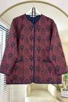 Etnik Desenli Kapitone Ceket Bordo