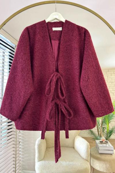 Önü Bağcıklı Kaşmir Ceket Bordo