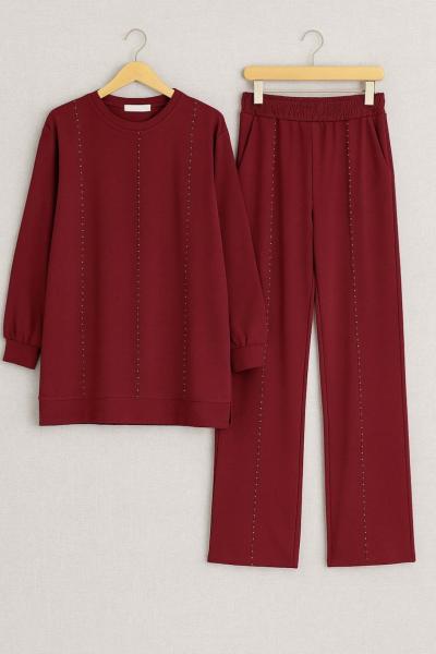 Badem Dikişli Modal Takım Bordo