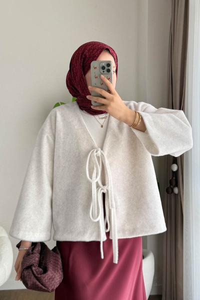 Bağcıklı Fox Kısa Ceket Krem