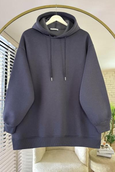Kapüşonlu Oversize Sweatshirt Füme