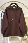 Kapüşonlu Oversize Sweatshirt Acı Kahve
