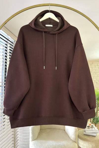 Kapüşonlu Oversize Sweatshirt Acı Kahve