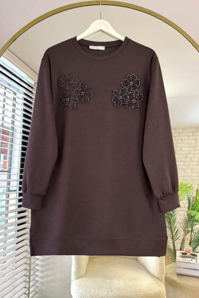 Flower Modal Tunik Acı Kahve