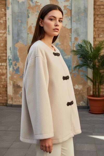 Deri Kopçalı Fox Ceket Bej