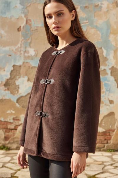 Deri Kopçalı Fox Ceket Acı Kahve