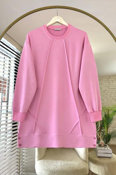 Düğme Detaylı Çımalı Tunik Pembe