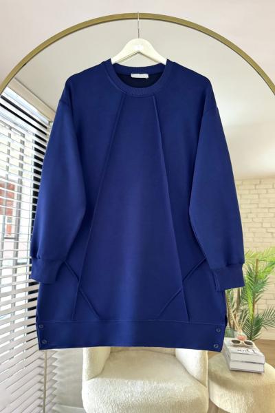 Düğme Detaylı Çımalı Tunik Lacivert