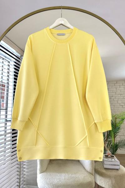 Düğme Detaylı Çımalı Tunik Sarı