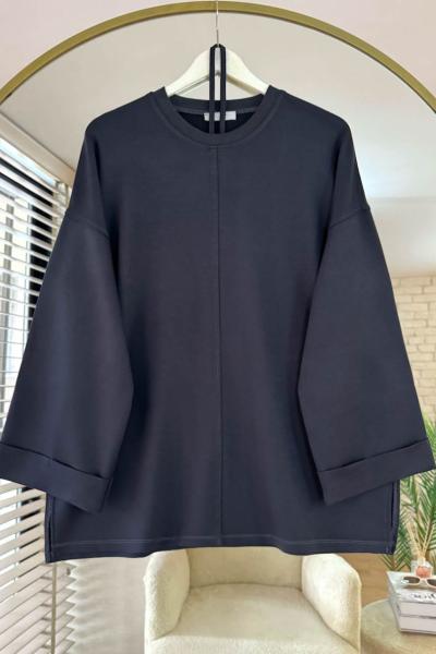 Bisiklet Yaka Yırtmaçlı Tunik Antrasit