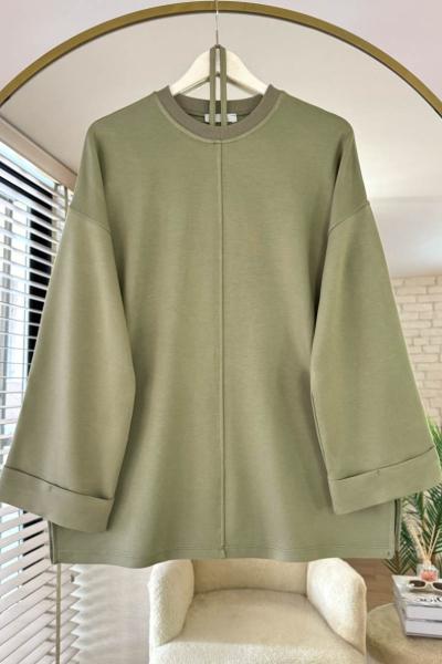 Bisiklet Yaka Yırtmaçlı Tunik Yeşil
