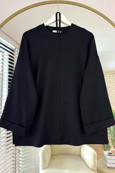 Bisiklet Yaka Yırtmaçlı Tunik Siyah