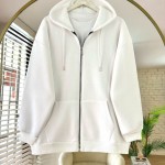 Oversize Fermuarlı Hırka Beyaz