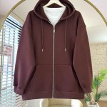 Oversize Fermuarlı Hırka Kahverengi