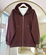 Oversize Fermuarlı Hırka Kahverengi