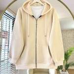 Oversize Fermuarlı Hırka Krem