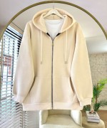 Oversize Fermuarlı Hırka Krem