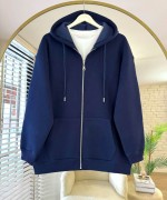 Oversize Fermuarlı Hırka Lacivert