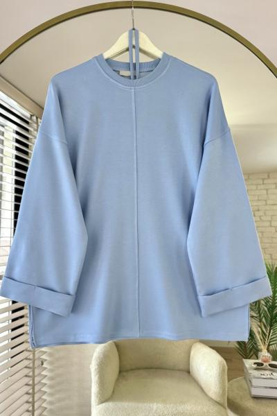 Bisiklet Yaka Yırtmaçlı Tunik Mavi