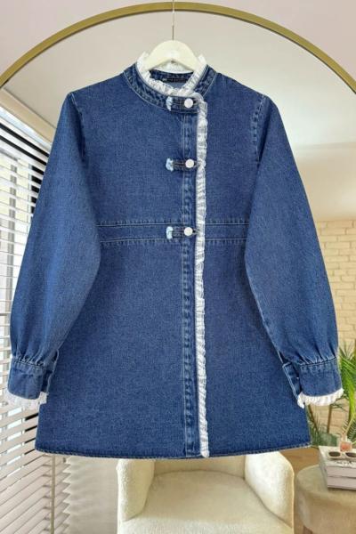 Dantelli Kot Ceket Kot Mavisi