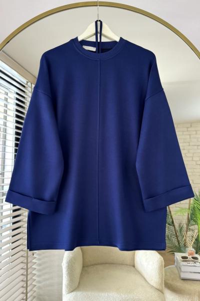 Bisiklet Yaka Yırtmaçlı Tunik Lacivert