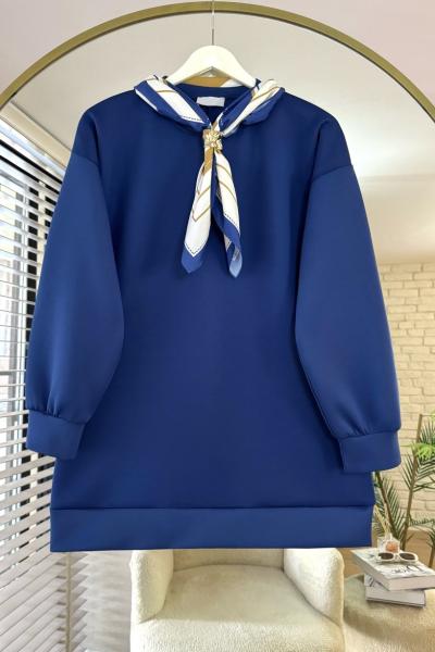 Fularlı Scuba Tunik indigo mavisi