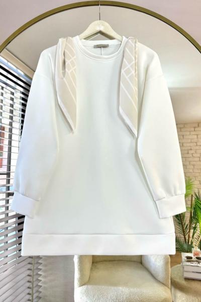 Fularlı Scuba Tunik Beyaz