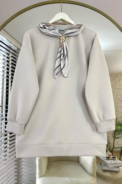 Fularlı Scuba Tunik Bej