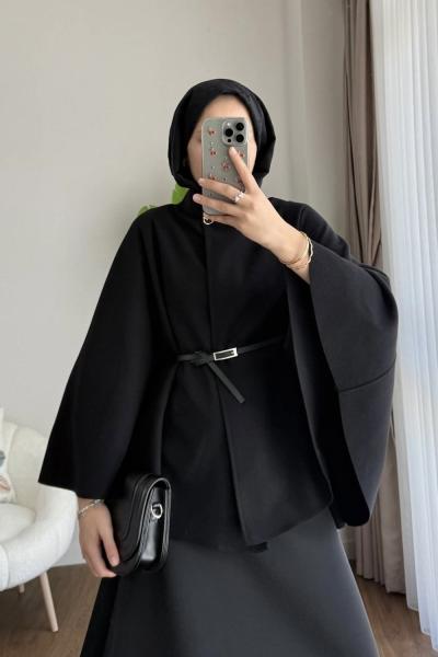 Kemerli Kaşe Panço Siyah