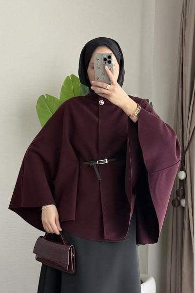 Kemerli Kaşe Panço Mürdüm