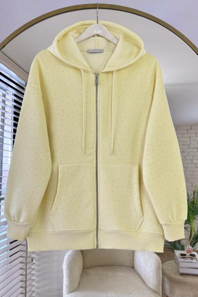 Taş Baskılı Üç İplik Hırka Sarı