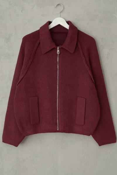 Fermuarlı Oversize Bogie Ceket Bordo
