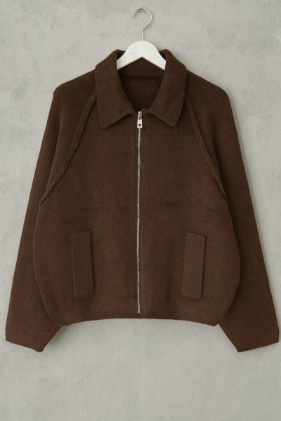 Fermuarlı Oversize Bogie Ceket Acı Kahve