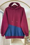 Kot Garnili Kapüşonlu Sweatshirt Bordo